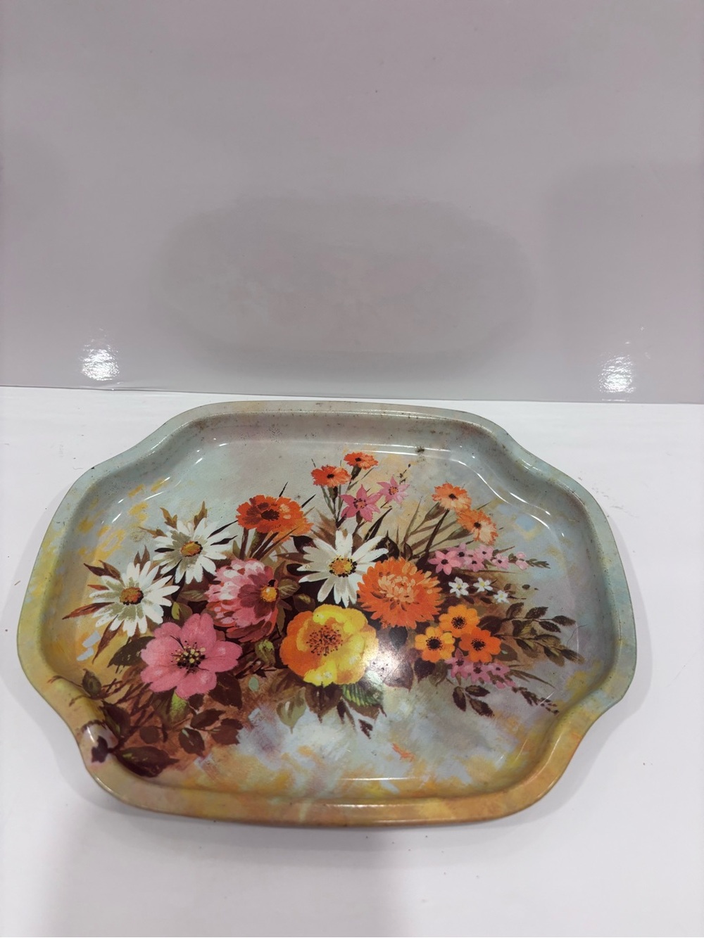 Vintage elite trays made in England floral metal tray wildflower tea tray 7.5”